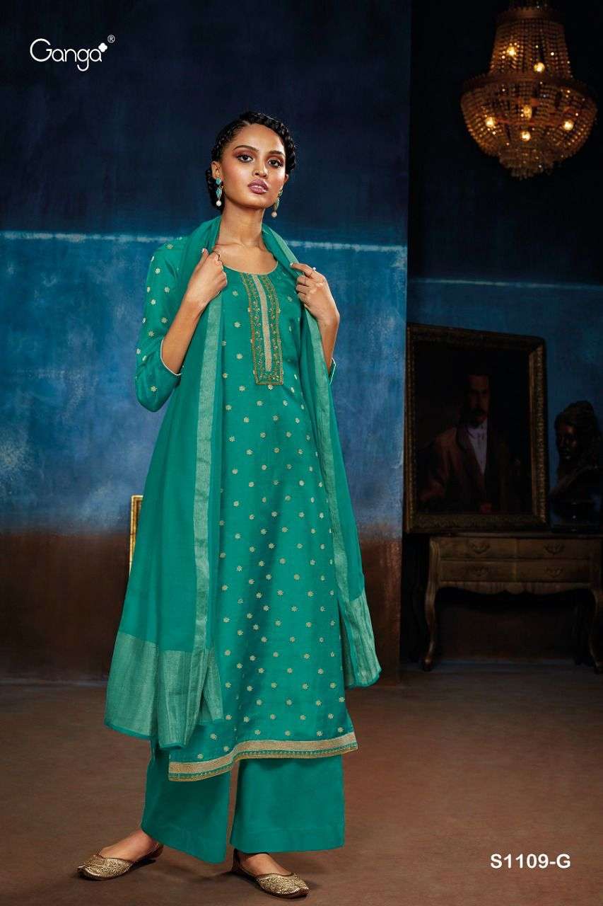 NEW VIMI-1109 BY GANGA FASHION 1109-A TO 1109-H SERIES BEAUTIFUL SUITS COLORFUL STYLISH FANCY CASUAL WEAR & ETHNIC WEAR BANARASI SILK JACQUARD DRESSES AT WHOLESALE PRICE