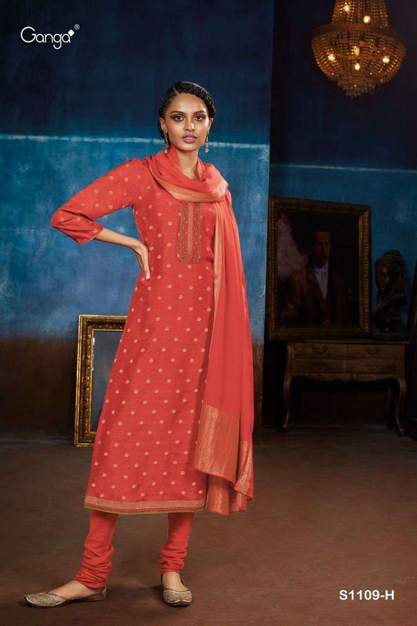 NEW VIMI-1109 BY GANGA FASHION 1109-A TO 1109-H SERIES BEAUTIFUL SUITS COLORFUL STYLISH FANCY CASUAL WEAR & ETHNIC WEAR BANARASI SILK JACQUARD DRESSES AT WHOLESALE PRICE
