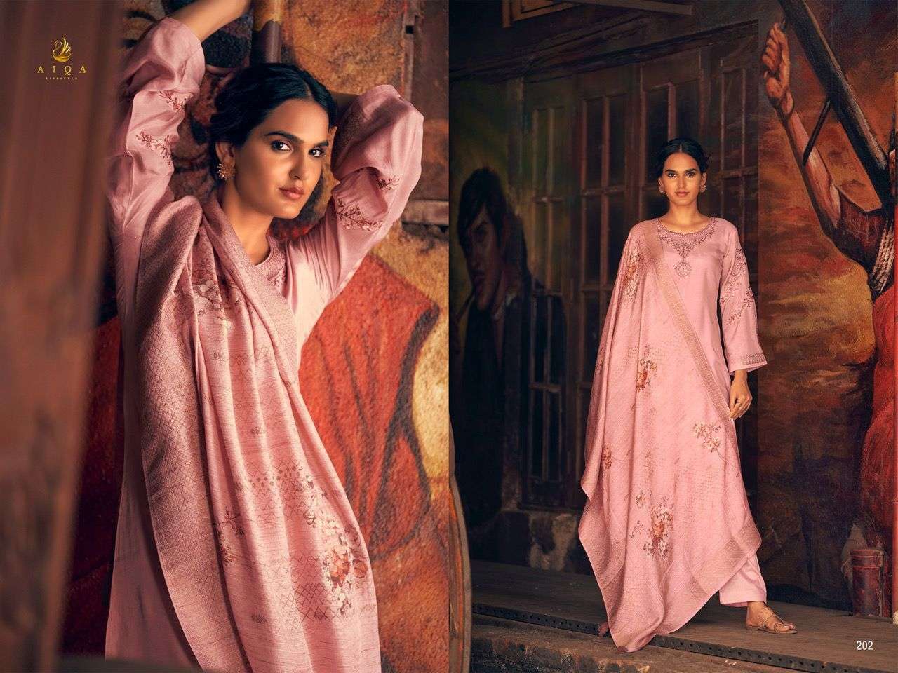 JASHNE ALAM BY AIQA 201 TO 208 SERIES BEAUTIFUL SUITS COLORFUL STYLISH FANCY CASUAL WEAR & ETHNIC WEAR MUSLIN SILK DRESSES AT WHOLESALE PRICE