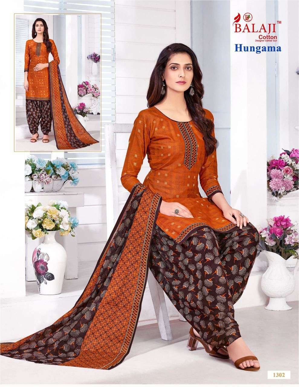 HUNGAMA VOL-13 BY BALAJI COTTON 1301 TO 1310 SERIES BEAUTIFUL SUITS STYLISH FANCY COLORFUL CASUAL WEAR & ETHNIC WEAR COTTON PRINTED DRESSES AT WHOLESALE PRICE