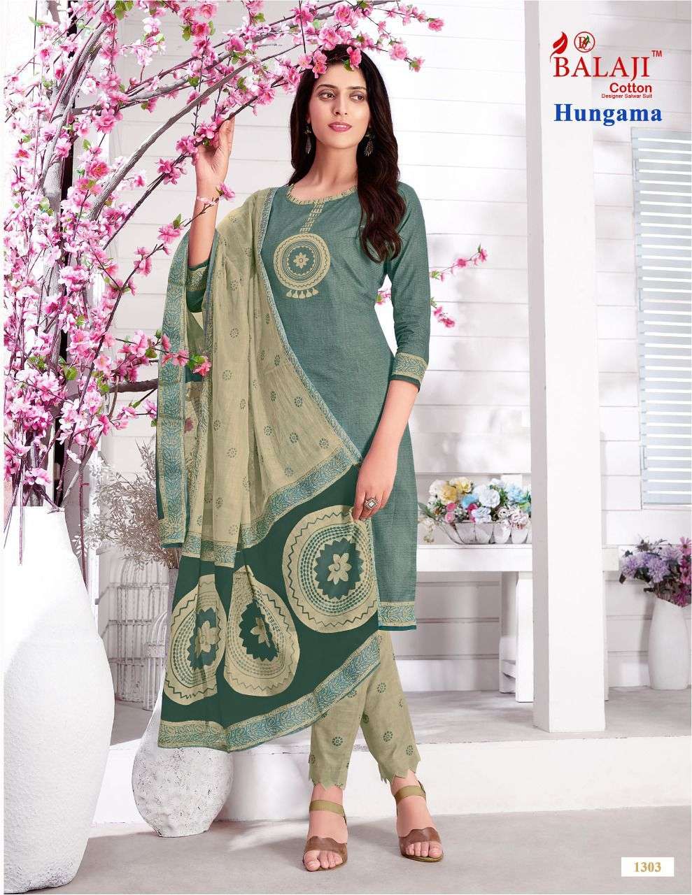 HUNGAMA VOL-13 BY BALAJI COTTON 1301 TO 1310 SERIES BEAUTIFUL SUITS STYLISH FANCY COLORFUL CASUAL WEAR & ETHNIC WEAR COTTON PRINTED DRESSES AT WHOLESALE PRICE