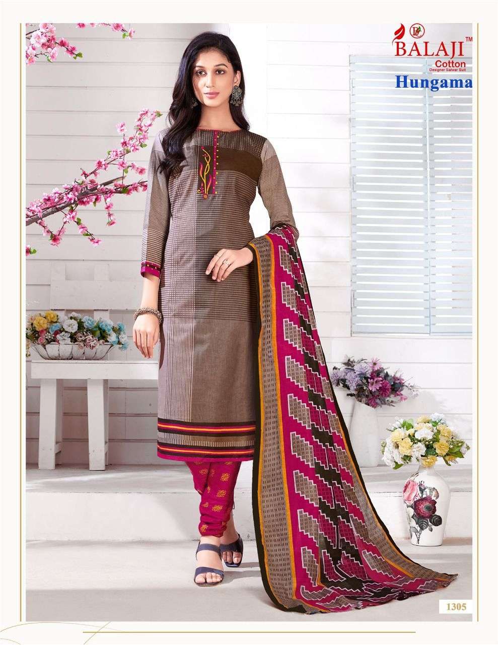 HUNGAMA VOL-13 BY BALAJI COTTON 1301 TO 1310 SERIES BEAUTIFUL SUITS STYLISH FANCY COLORFUL CASUAL WEAR & ETHNIC WEAR COTTON PRINTED DRESSES AT WHOLESALE PRICE
