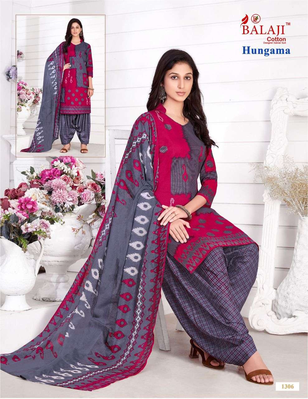 HUNGAMA VOL-13 BY BALAJI COTTON 1301 TO 1310 SERIES BEAUTIFUL SUITS STYLISH FANCY COLORFUL CASUAL WEAR & ETHNIC WEAR COTTON PRINTED DRESSES AT WHOLESALE PRICE