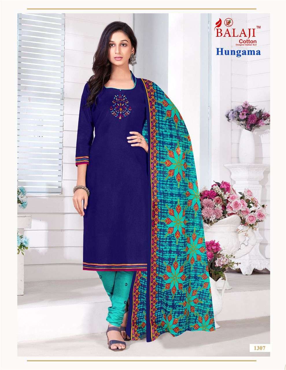 HUNGAMA VOL-13 BY BALAJI COTTON 1301 TO 1310 SERIES BEAUTIFUL SUITS STYLISH FANCY COLORFUL CASUAL WEAR & ETHNIC WEAR COTTON PRINTED DRESSES AT WHOLESALE PRICE