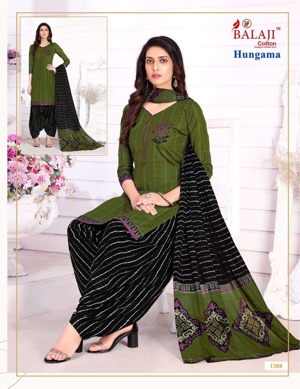 HUNGAMA VOL-13 BY BALAJI COTTON 1301 TO 1310 SERIES BEAUTIFUL SUITS STYLISH FANCY COLORFUL CASUAL WEAR & ETHNIC WEAR COTTON PRINTED DRESSES AT WHOLESALE PRICE