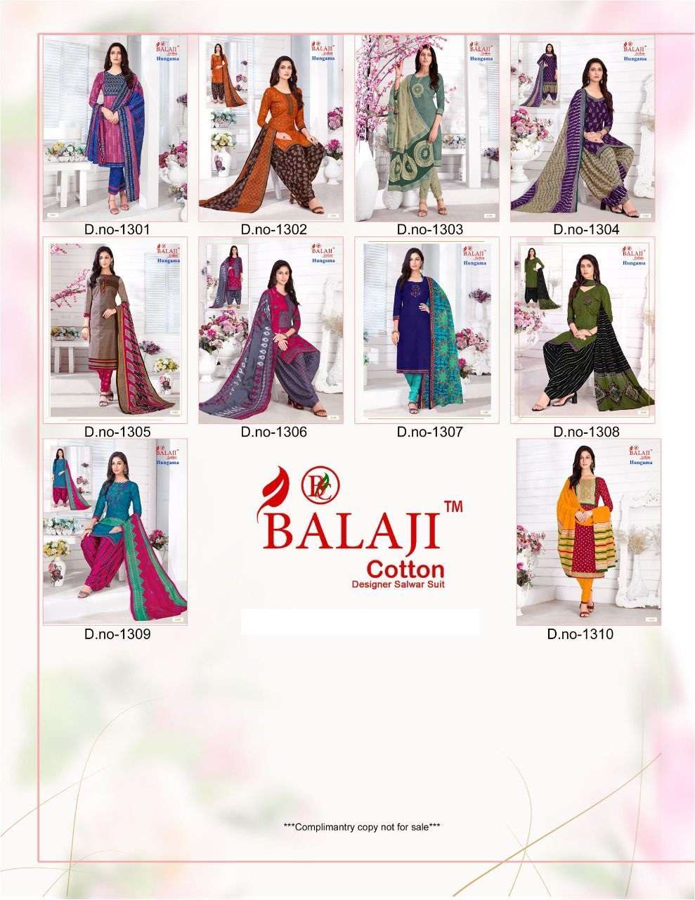 HUNGAMA VOL-13 BY BALAJI COTTON 1301 TO 1310 SERIES BEAUTIFUL SUITS STYLISH FANCY COLORFUL CASUAL WEAR & ETHNIC WEAR COTTON PRINTED DRESSES AT WHOLESALE PRICE