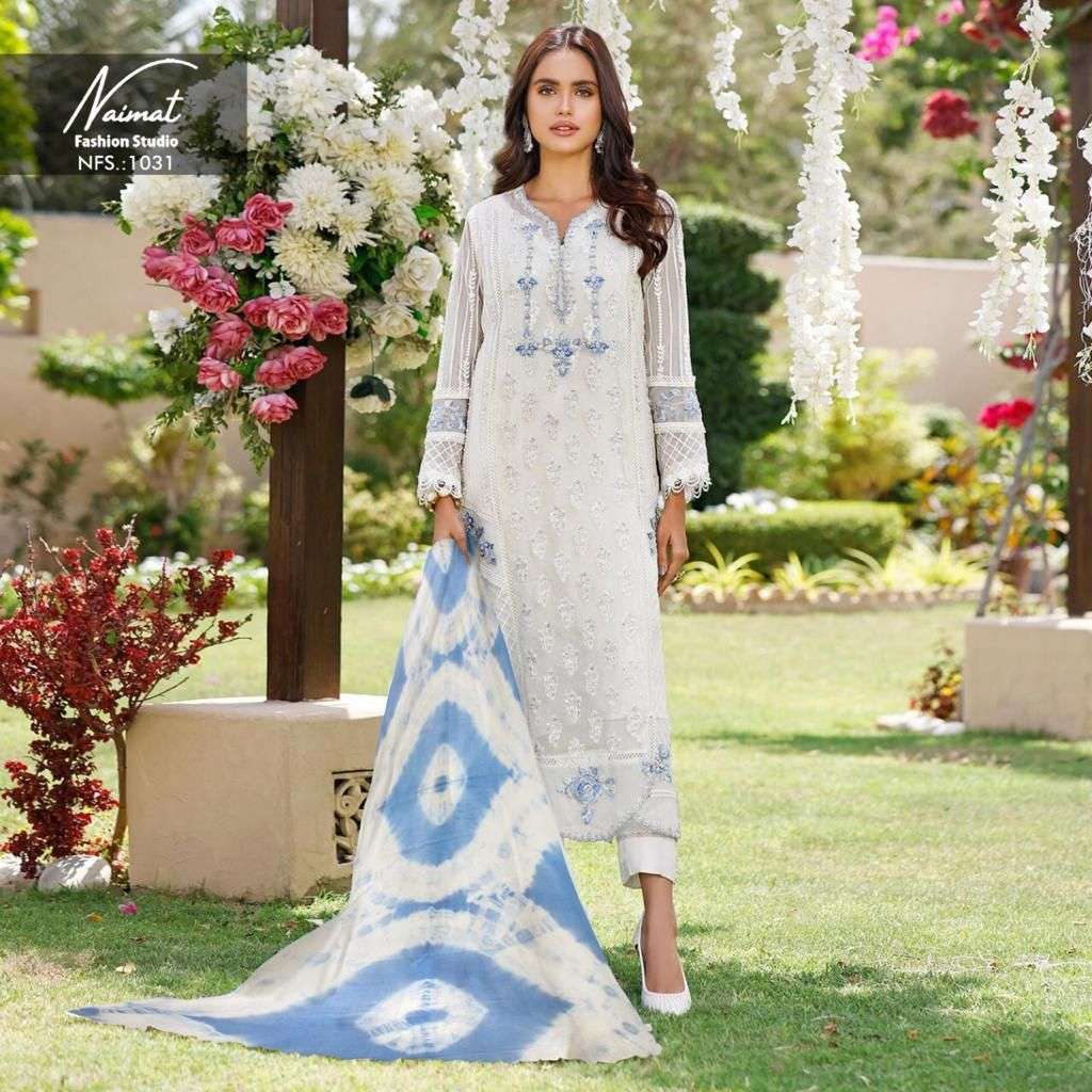 NAIMAT 1031 COLOURS BY NAIMAT FASHION STUDIO 1031-A TO 1031-C SERIES BEAUTIFUL PAKISTANI SUITS COLORFUL STYLISH FANCY CASUAL WEAR & ETHNIC WEAR PURE FAUX GEORGETTE DRESSES AT WHOLESALE PRICE
