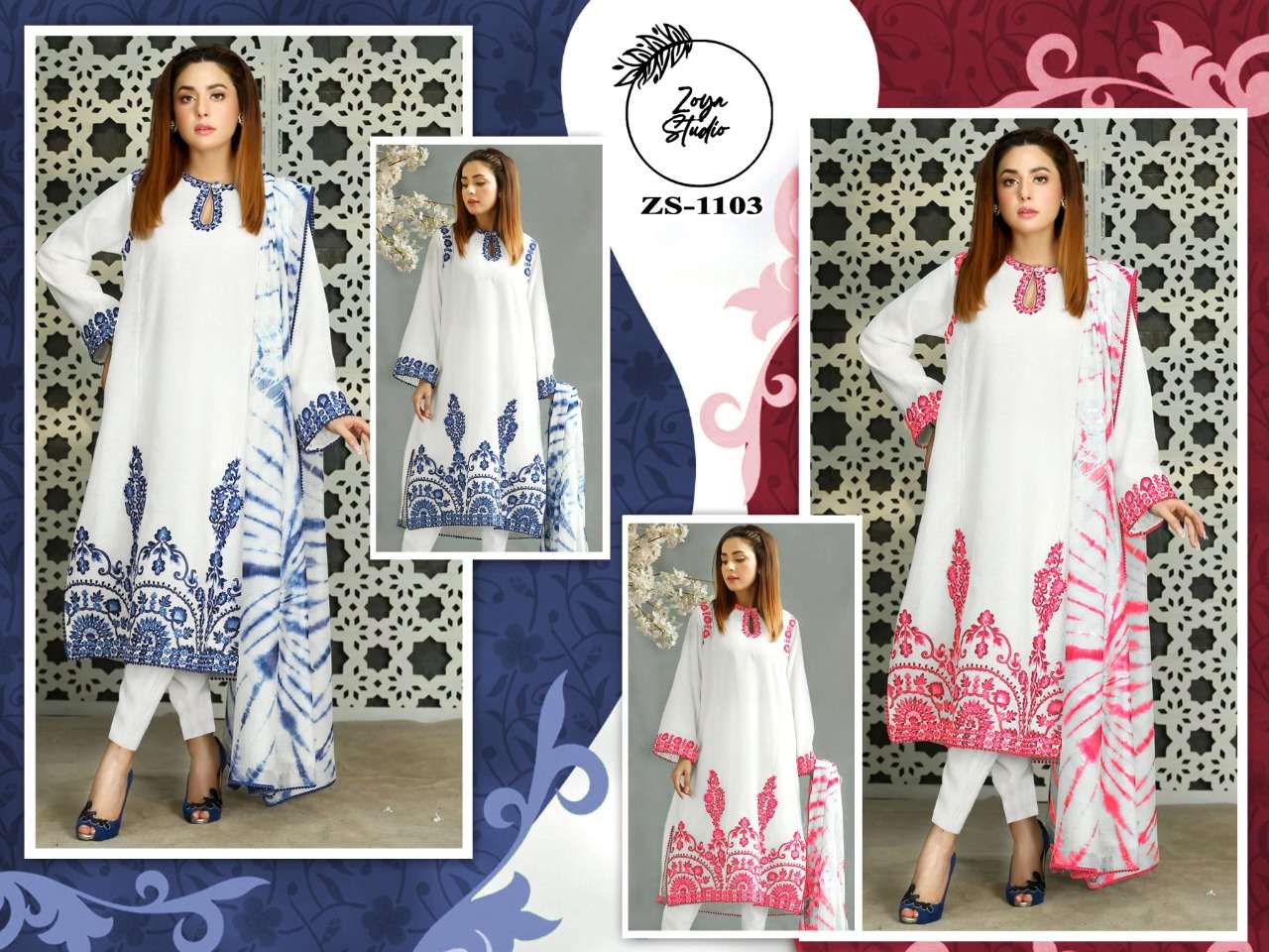 ZS-1103 COLOURS BY ZS TEXTILE 1103-A TO 1103-B SERIES BEAUTIFUL PAKISTANI SUITS COLORFUL STYLISH FANCY CASUAL WEAR & ETHNIC WEAR PURE GEORGETTE DRESSES AT WHOLESALE PRICE