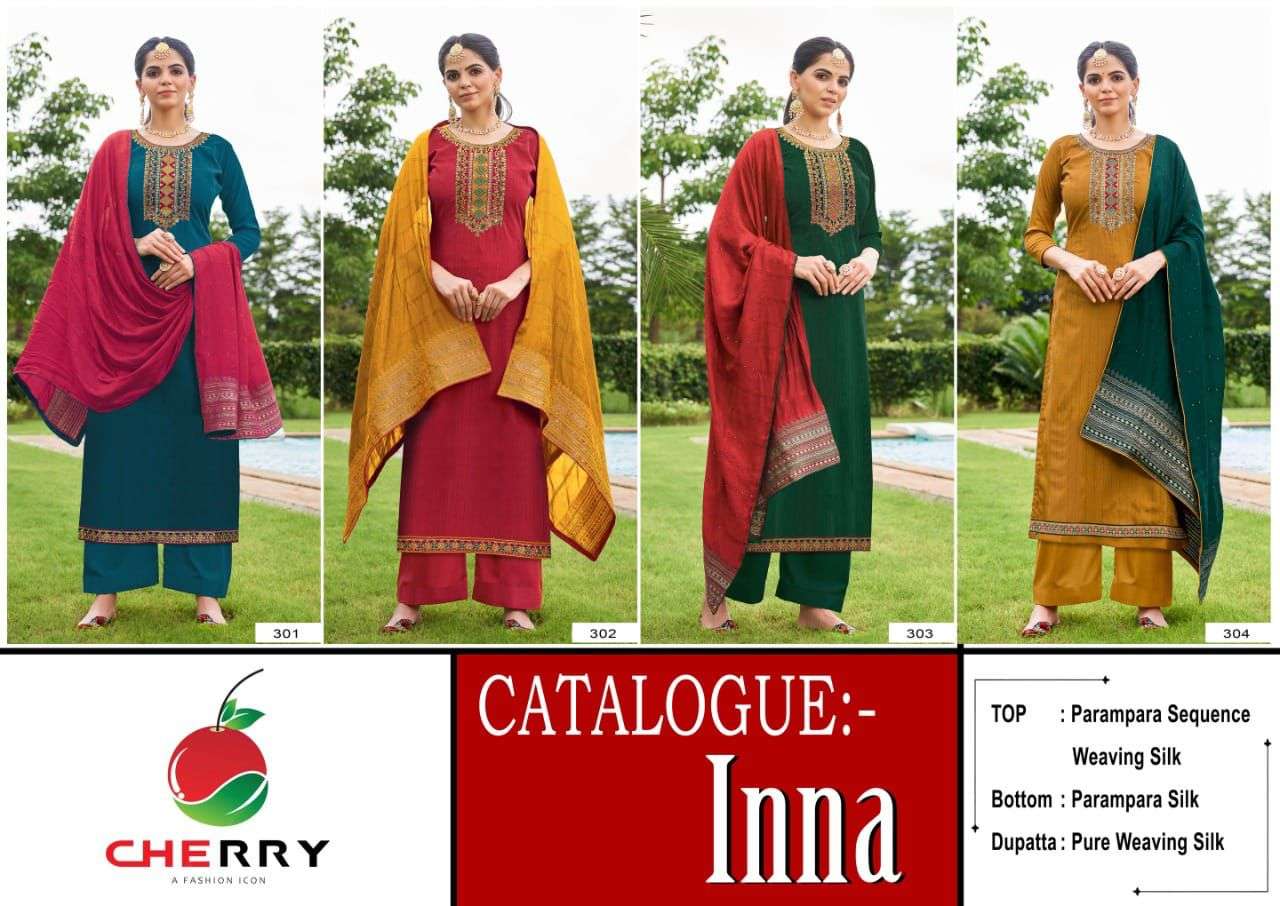 INNA BY CHERRY 301 TO 304 SERIES BEAUTIFUL SUITS COLORFUL STYLISH FANCY CASUAL WEAR & ETHNIC WEAR PURE SILK DRESSES AT WHOLESALE PRICE