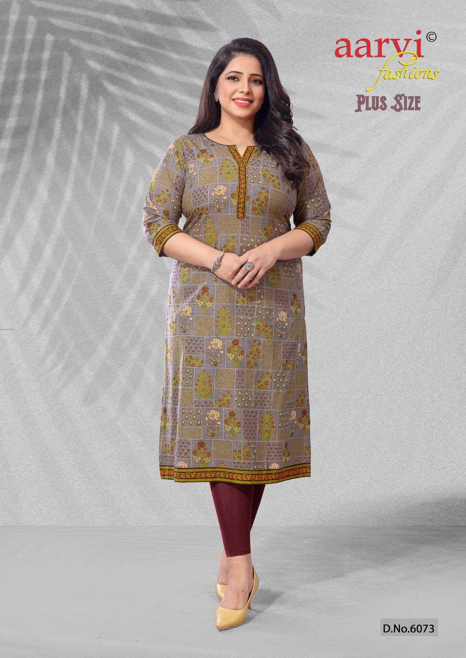 PLUS SIZE BY AARVI FASHION 6064 TO 6078 SERIES DESIGNER STYLISH FANCY COLORFUL BEAUTIFUL PARTY WEAR & ETHNIC WEAR COLLECTION PURE COTTON KURTIS AT WHOLESALE PRICE