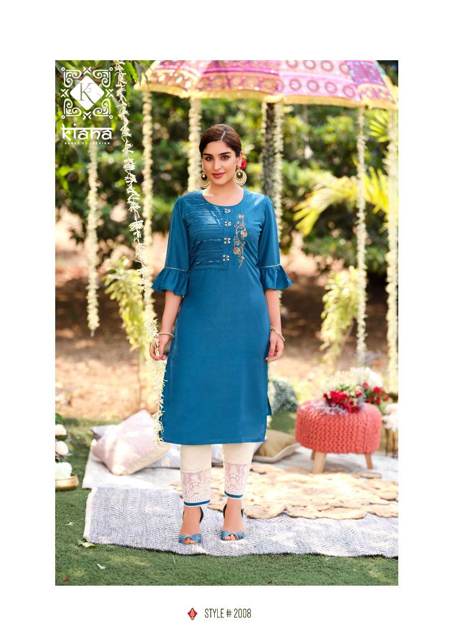 FANTASY BY KIANA 2001 TO 2008 SERIES DESIGNER STYLISH FANCY COLORFUL BEAUTIFUL PARTY WEAR & ETHNIC WEAR COLLECTION PURE MUSLIN WORK KURTIS WITH BOTTOM AT WHOLESALE PRICE