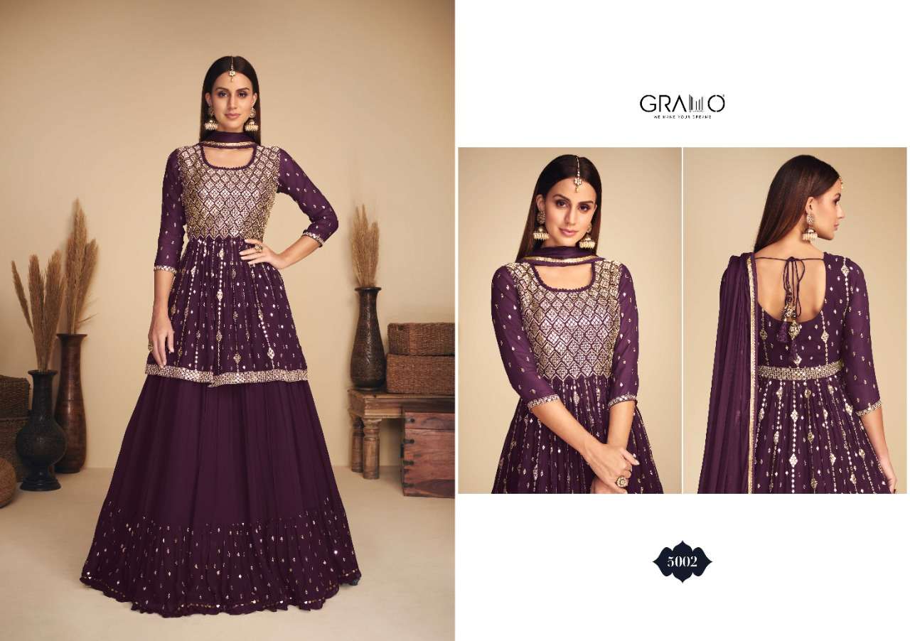 NURZA VOL-1 BY GRAMO 5001 TO 5004 SERIES BEAUTIFUL SUITS COLORFUL STYLISH FANCY CASUAL WEAR & ETHNIC WEAR REAL GEORGETTE DRESSES AT WHOLESALE PRICE