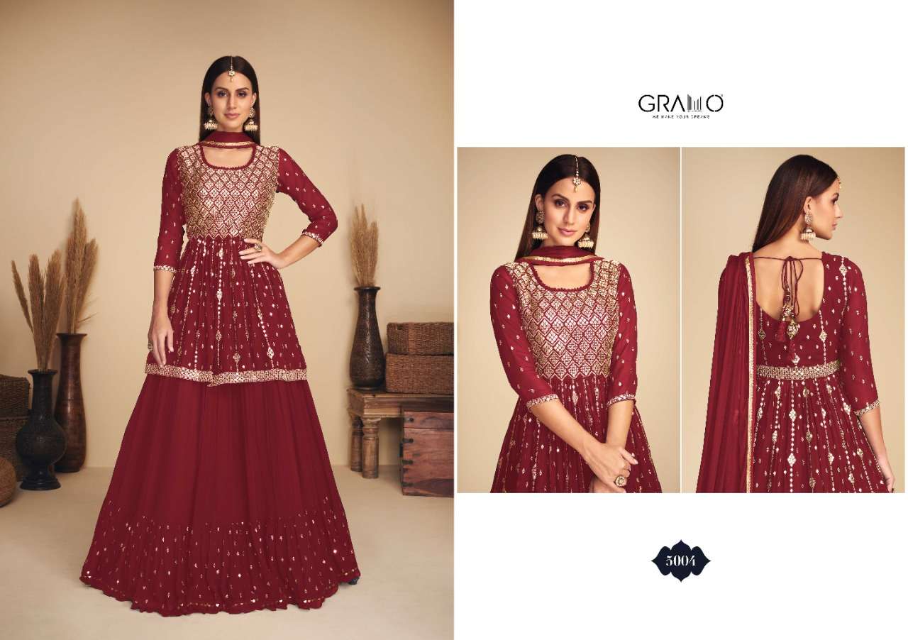 NURZA VOL-1 BY GRAMO 5001 TO 5004 SERIES BEAUTIFUL SUITS COLORFUL STYLISH FANCY CASUAL WEAR & ETHNIC WEAR REAL GEORGETTE DRESSES AT WHOLESALE PRICE