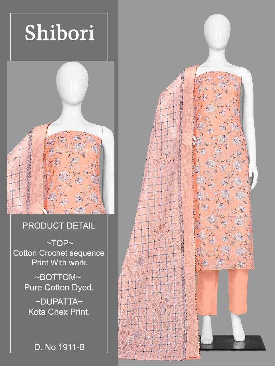 SHIBORI 1911 BY BIPSON 1911-A TO 1911-D SERIES BEAUTIFUL WINTER COLLECTION SUITS STYLISH FANCY COLORFUL CASUAL WEAR & ETHNIC WEAR PURE COTTON PRINT WITH WORK DRESSES AT WHOLESALE PRICE