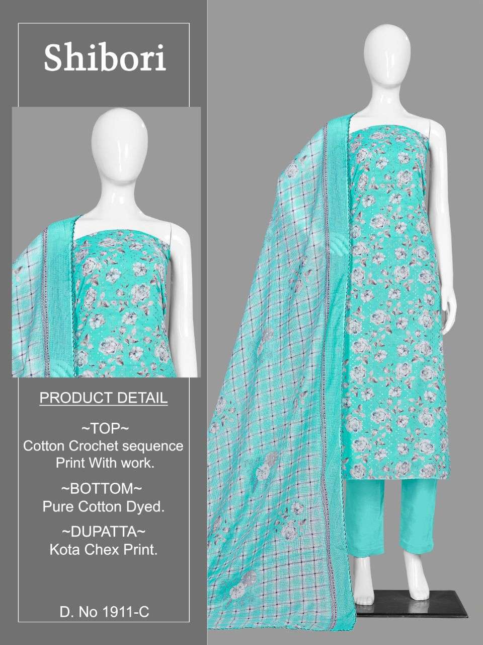 SHIBORI 1911 BY BIPSON 1911-A TO 1911-D SERIES BEAUTIFUL WINTER COLLECTION SUITS STYLISH FANCY COLORFUL CASUAL WEAR & ETHNIC WEAR PURE COTTON PRINT WITH WORK DRESSES AT WHOLESALE PRICE