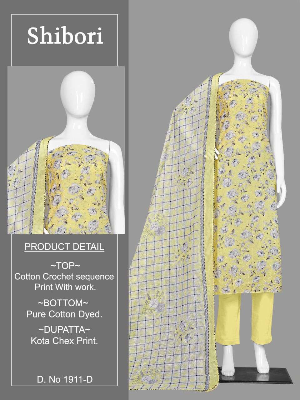 SHIBORI 1911 BY BIPSON 1911-A TO 1911-D SERIES BEAUTIFUL WINTER COLLECTION SUITS STYLISH FANCY COLORFUL CASUAL WEAR & ETHNIC WEAR PURE COTTON PRINT WITH WORK DRESSES AT WHOLESALE PRICE