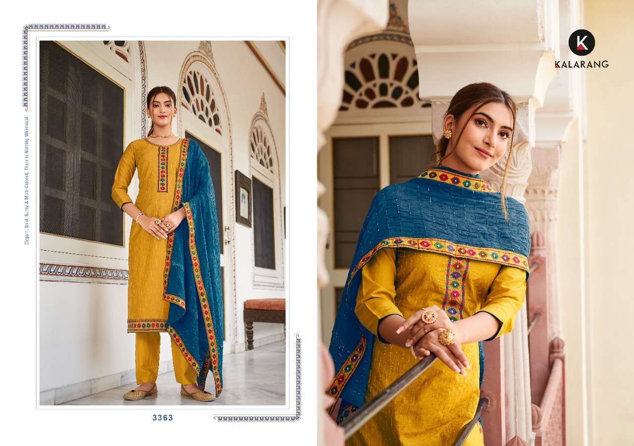 JASMINE BY KALARANG 3361 TO 3364 SERIES BEAUTIFUL SUITS COLORFUL STYLISH FANCY CASUAL WEAR & ETHNIC WEAR HEAVY SILK EMBROIDERED DRESSES AT WHOLESALE PRICE