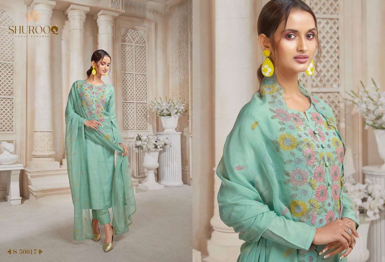 AARADHYA BY SHUROOQ 50017 TO 50020 SERIES BEAUTIFUL SUITS COLORFUL STYLISH FANCY CASUAL WEAR & ETHNIC WEAR PURE MUSLIN DRESSES AT WHOLESALE PRICE