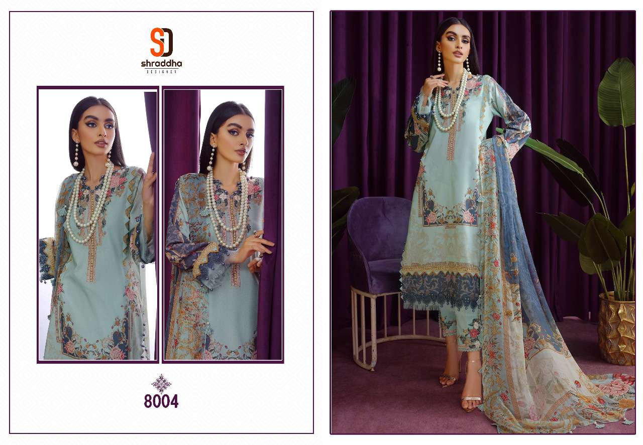 VINTAGE VOL-8 BY SHRADDHA DESIGNER 8001 TO 8004 SERIES DESIGNER PAKISTANI SUITS BEAUTIFUL FANCY STYLISH COLORFUL PARTY WEAR & OCCASIONAL WEAR LAWN COTTON PRINTED EMBROIDERY DRESSES AT WHOLESALE PRICE