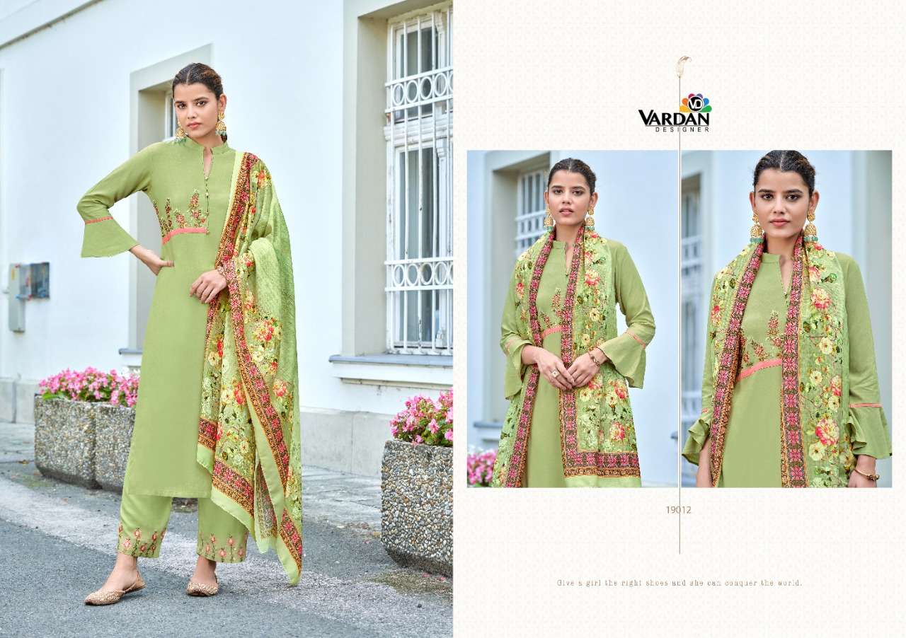 Meera Vol-1 By Vardan Designer 19011 To 19013 Series Beautiful Suits Colorful Stylish Fancy Casual Wear & Ethnic Wear Rayon Embroidered Dresses At Wholesale Price