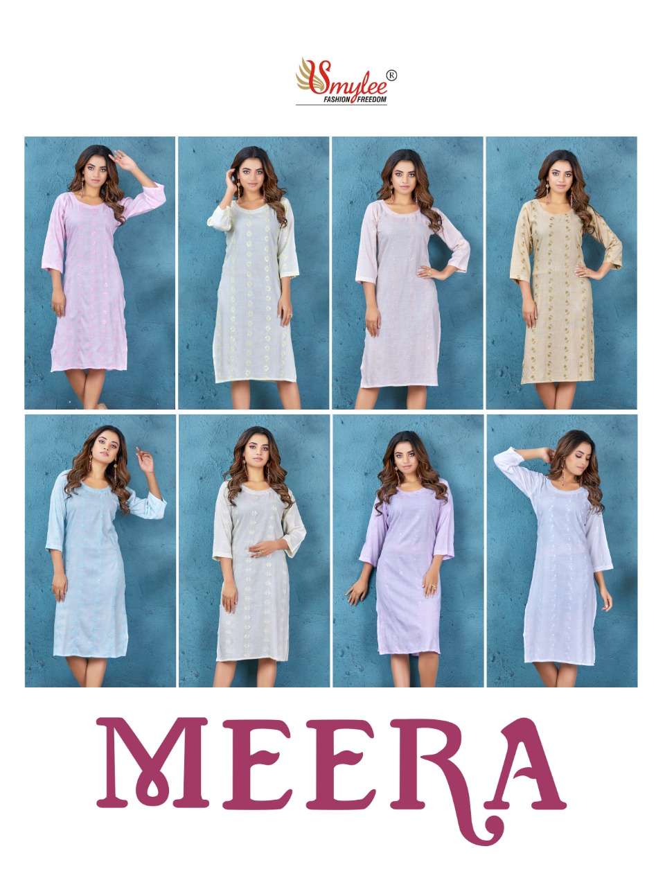 MEERA BY SMYLEE 1001 TO 1008 SERIES DESIGNER STYLISH FANCY COLORFUL BEAUTIFUL PARTY WEAR & ETHNIC WEAR COLLECTION PURE RAYON KURTIS AT WHOLESALE PRICE