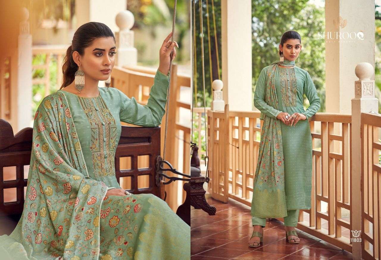 SIMRAM BY SHUROOQ 11800 TO 11803 SERIES BEAUTIFUL SUITS COLORFUL STYLISH FANCY CASUAL WEAR & ETHNIC WEAR MUSLIN JACQUARD DRESSES AT WHOLESALE PRICE