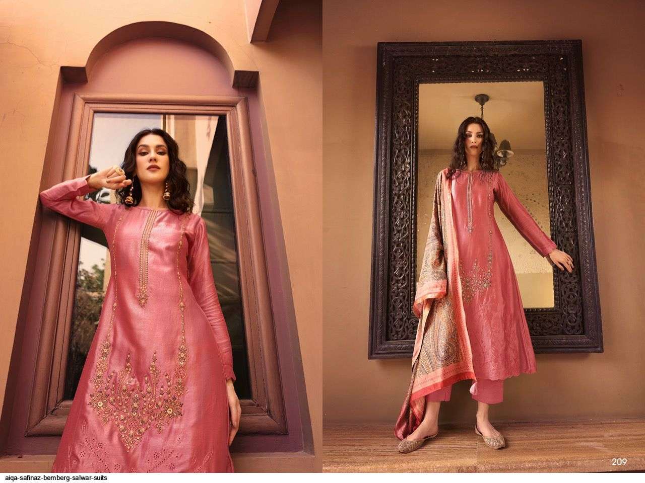 SAFINAZ BY AIQA 209 TO 216 SERIES BEAUTIFUL SUITS COLORFUL STYLISH FANCY CASUAL WEAR & ETHNIC WEAR PURE BEMBERG SILK DRESSES AT WHOLESALE PRICE
