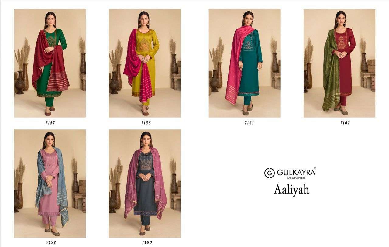 Aaliyah By Gulkayra Designer 7157 To 7162 Series Beautiful Suits Colorful Stylish Fancy Casual Wear & Ethnic Wear Jam Silk Embroidered Dresses At Wholesale Price