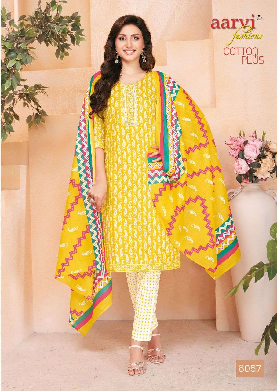 COTTON PLUS BY AARVI FASHION 6054 TO 6063 SERIES BEAUTIFUL SUITS COLORFUL STYLISH FANCY CASUAL WEAR & ETHNIC WEAR PURE COTTON PRINT DRESSES AT WHOLESALE PRICE