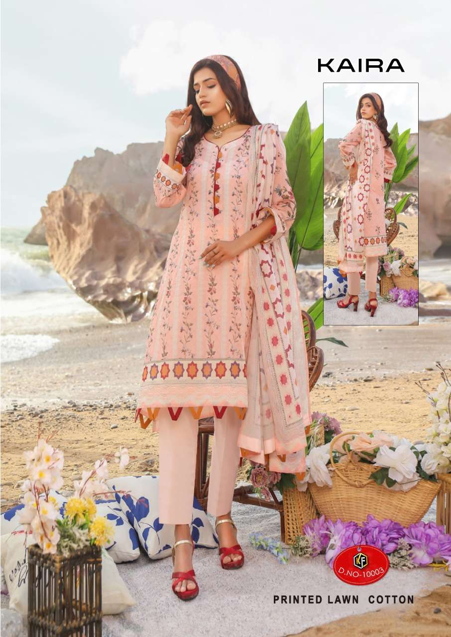 KAIRA VOL-10 BY KEVAL FAB 10001 TO 10006 SERIES BEAUTIFUL SUITS STYLISH FANCY COLORFUL PARTY WEAR & OCCASIONAL WEAR PURE LAWN PRINT DRESSES AT WHOLESALE PRICE