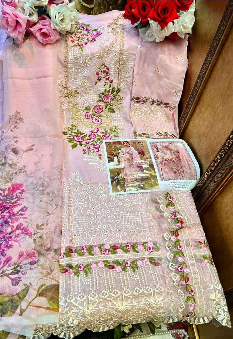 JOHRA HIT DESIGN 104 BY JOHRA TEX DESIGNER PAKISTANI SUITS BEAUTIFUL STYLISH FANCY COLORFUL PARTY WEAR & OCCASIONAL WEAR COTTON EMBROIDERED DRESSES AT WHOLESALE PRICE