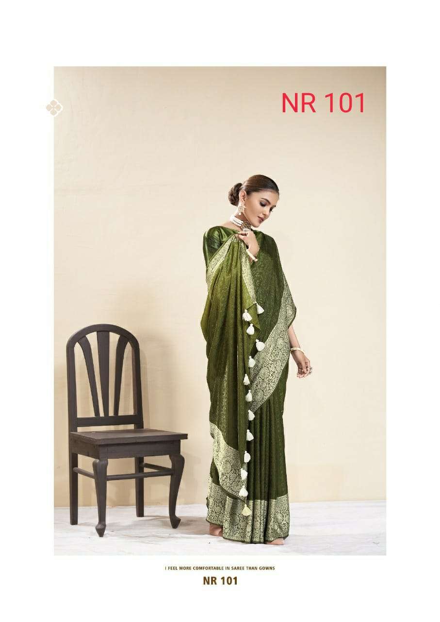 NORA BY SR 101 TO 110 SERIES INDIAN TRADITIONAL WEAR COLLECTION BEAUTIFUL STYLISH FANCY COLORFUL PARTY WEAR & OCCASIONAL WEAR DOLA JACQUARD SAREES AT WHOLESALE PRICE