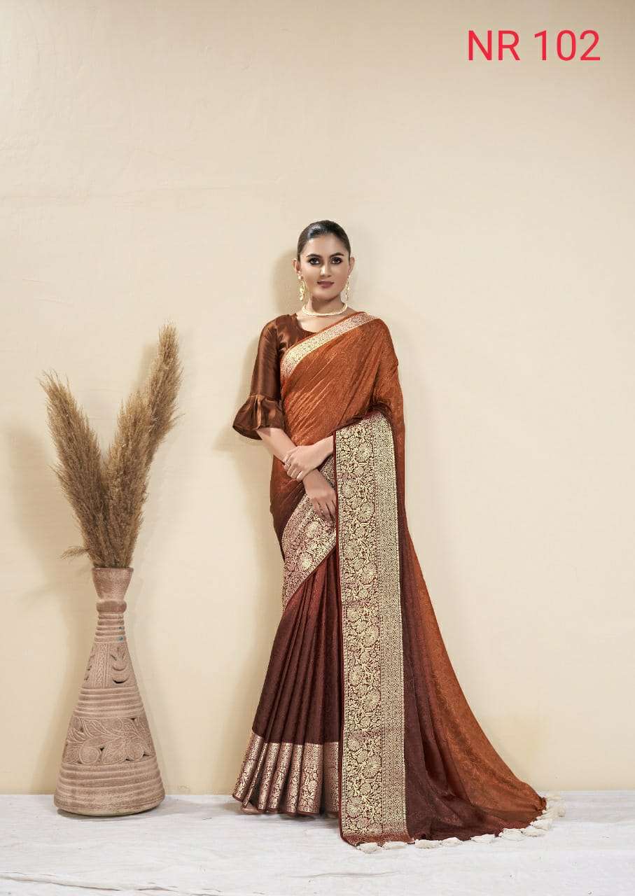 NORA BY SR 101 TO 110 SERIES INDIAN TRADITIONAL WEAR COLLECTION BEAUTIFUL STYLISH FANCY COLORFUL PARTY WEAR & OCCASIONAL WEAR DOLA JACQUARD SAREES AT WHOLESALE PRICE