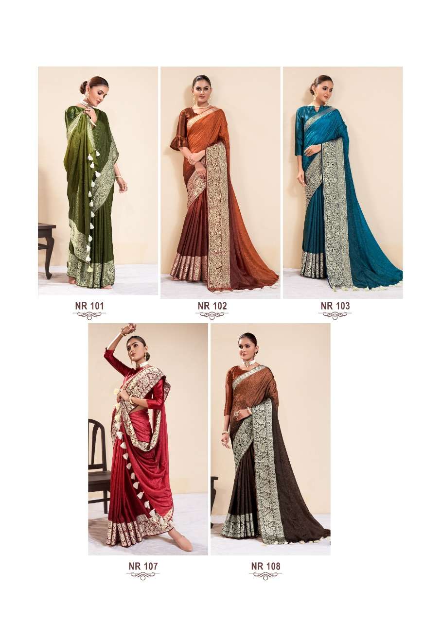 NORA BY SR 101 TO 110 SERIES INDIAN TRADITIONAL WEAR COLLECTION BEAUTIFUL STYLISH FANCY COLORFUL PARTY WEAR & OCCASIONAL WEAR DOLA JACQUARD SAREES AT WHOLESALE PRICE