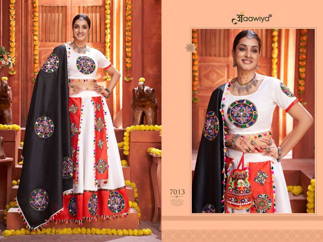 Rajwadi Vol-3 By Aawiya 7011 To 7014 Series Designer Beautiful Navratri Collection Occasional Wear & Party Wear Art Silk Lehengas At Wholesale Price