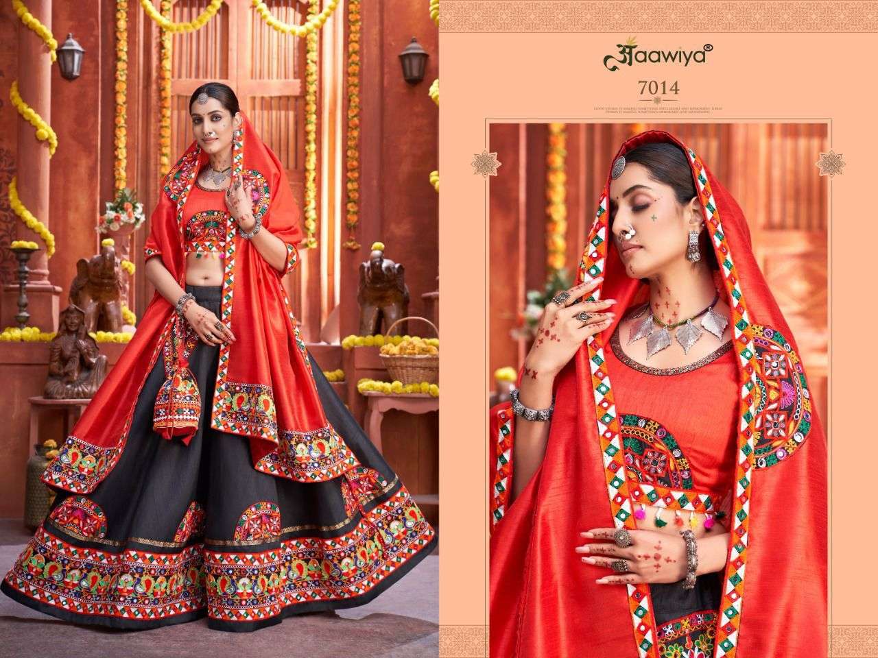 Rajwadi Vol-3 By Aawiya 7011 To 7014 Series Designer Beautiful Navratri Collection Occasional Wear & Party Wear Art Silk Lehengas At Wholesale Price