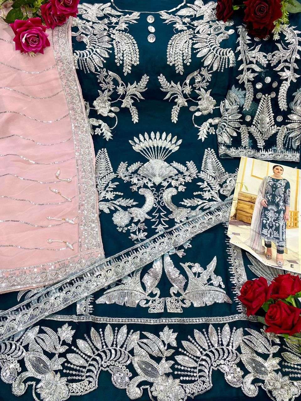 RAMSHA 14 COLOURS BY ARMANI 14-A TO 14-E SERIES PAKISTANI SUITS BEAUTIFUL FANCY COLORFUL STYLISH PARTY WEAR & OCCASIONAL WEAR BUTTERFLY NET WITH EMBROIDERY DRESSES AT WHOLESALE PRICE