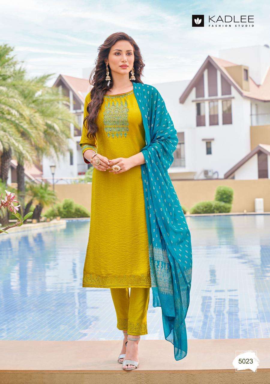 SHANAYA VOL-4 BY KADLEE 5019 TO 5024 SERIES BEAUTIFUL SUITS COLORFUL STYLISH FANCY CASUAL WEAR & ETHNIC WEAR VISCOSE EMBROIDERED DRESSES AT WHOLESALE PRICE