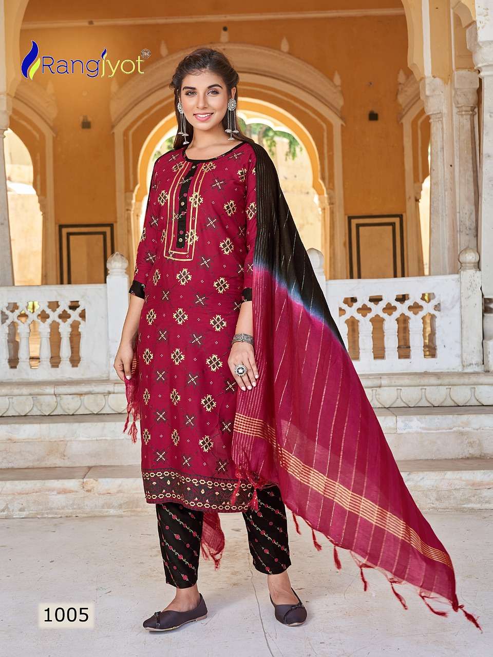 Rangrasiya By Rangjyot Fashion 1001 To 1008 Series Beautiful Suits Colorful Stylish Fancy Casual Wear & Ethnic Wear Rayon Gold Print Dresses At Wholesale Price