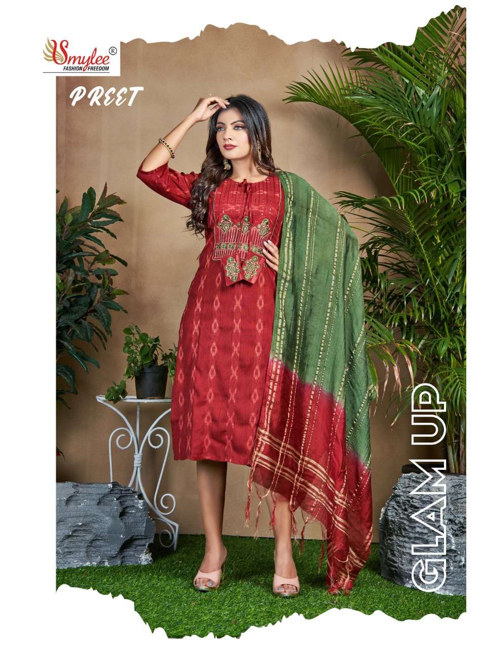 PREET BY SMYLEE 01 TO 08 SERIES DESIGNER STYLISH FANCY COLORFUL BEAUTIFUL PARTY WEAR & ETHNIC WEAR COLLECTION PURE RAYON KURTIS WITH DUPATTA AT WHOLESALE PRICE