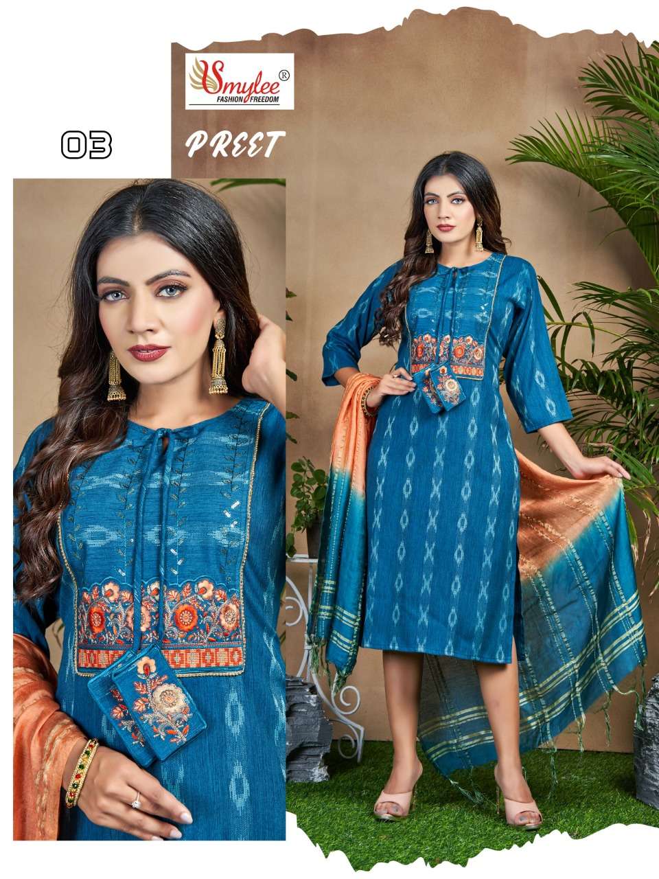 PREET BY SMYLEE 01 TO 08 SERIES DESIGNER STYLISH FANCY COLORFUL BEAUTIFUL PARTY WEAR & ETHNIC WEAR COLLECTION PURE RAYON KURTIS WITH DUPATTA AT WHOLESALE PRICE