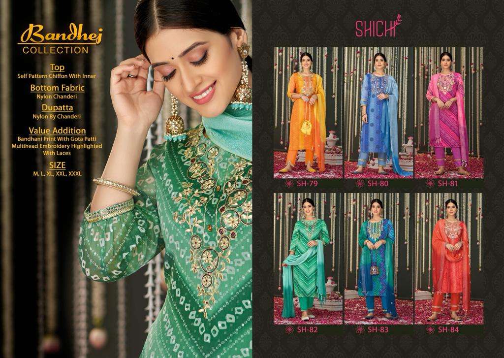 BANDHEJ COLLECTION BY SHICHI 79 TO 84 SERIES BEAUTIFUL SUITS COLORFUL STYLISH FANCY CASUAL WEAR & ETHNIC WEAR CHIFFON DRESSES AT WHOLESALE PRICE