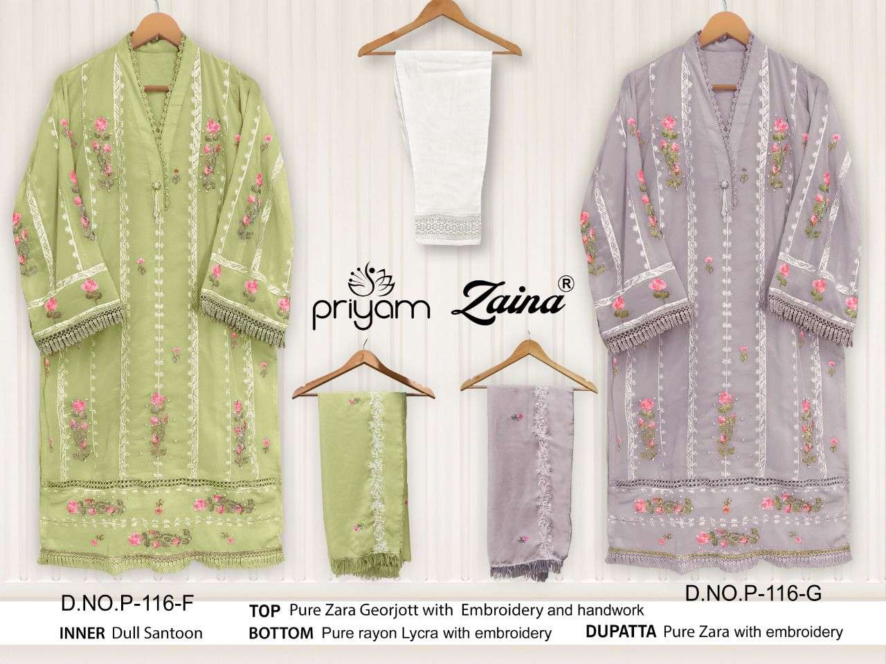 ZAINA HIT COLLECTION VOL-4 BY PRIYAM BEAUTIFUL PAKISTANI SUITS COLORFUL STYLISH FANCY CASUAL WEAR & ETHNIC WEAR PURE GEORGETTE DRESSES AT WHOLESALE PRICE
