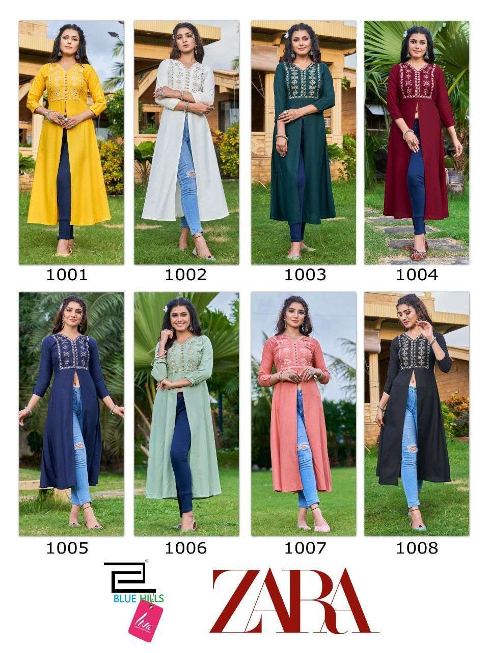 ZARA BY BLUE HILLS 1001 TO 1008 SERIES DESIGNER STYLISH FANCY COLORFUL BEAUTIFUL PARTY WEAR & ETHNIC WEAR COLLECTION PURE RAYON KURTIS AT WHOLESALE PRICE