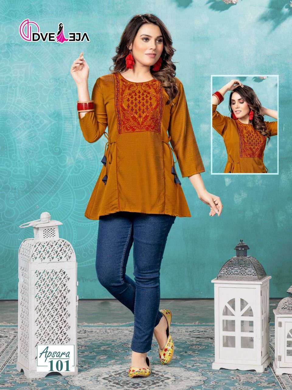 APSARA BY DVEEJA 101 TO 106 SERIES BEAUTIFUL STYLISH FANCY COLORFUL CASUAL WEAR & ETHNIC WEAR HEAVY RAYON TOPS AT WHOLESALE PRICE