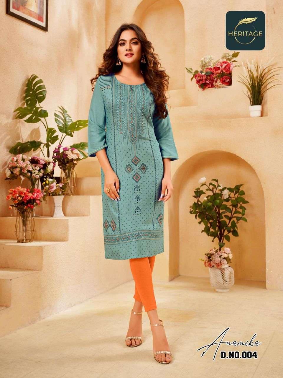 ANAMIKA BY HERITAGE 001 TO 005 SERIES DESIGNER STYLISH FANCY COLORFUL BEAUTIFUL PARTY WEAR & ETHNIC WEAR COLLECTION PURE RAYON KURTIS AT WHOLESALE PRICE
