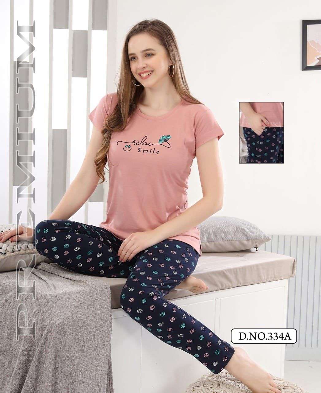 VOL-334 BY FASHION TALK 334-A TO 334-F SERIES BEAUTIFUL STYLISH FANCY COLORFUL CASUAL WEAR & ETHNIC WEAR HOSIERY COTTON NIGHT SUITS AT WHOLESALE PRICE