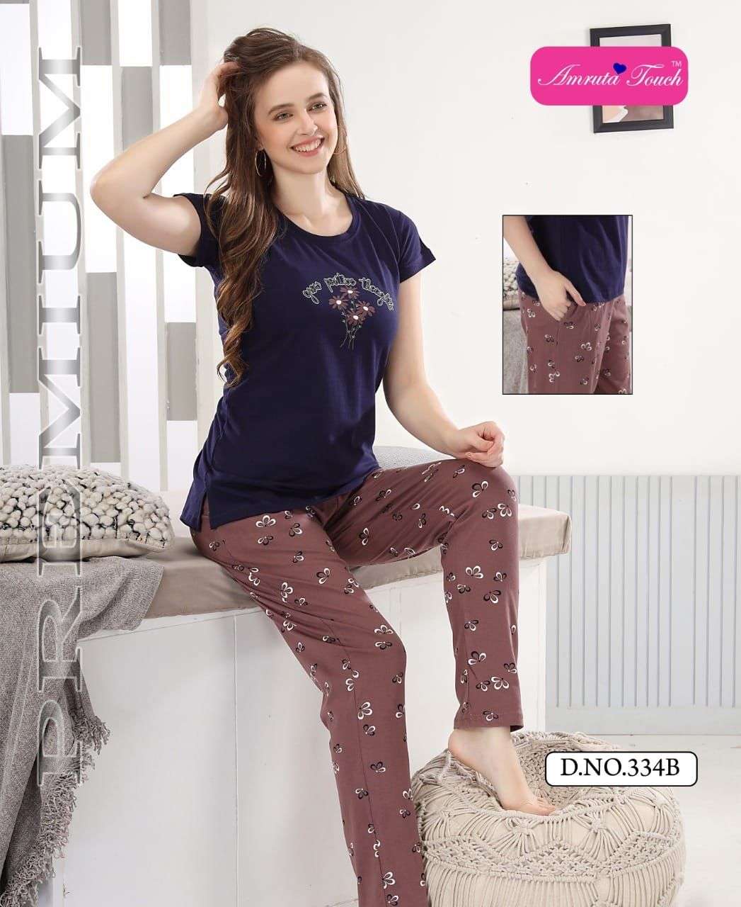 VOL-334 BY FASHION TALK 334-A TO 334-F SERIES BEAUTIFUL STYLISH FANCY COLORFUL CASUAL WEAR & ETHNIC WEAR HOSIERY COTTON NIGHT SUITS AT WHOLESALE PRICE