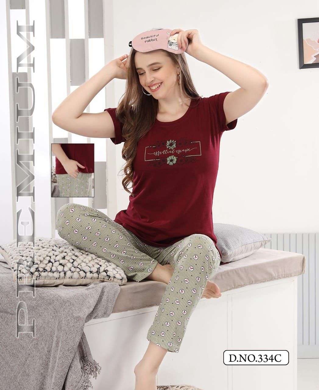 VOL-334 BY FASHION TALK 334-A TO 334-F SERIES BEAUTIFUL STYLISH FANCY COLORFUL CASUAL WEAR & ETHNIC WEAR HOSIERY COTTON NIGHT SUITS AT WHOLESALE PRICE