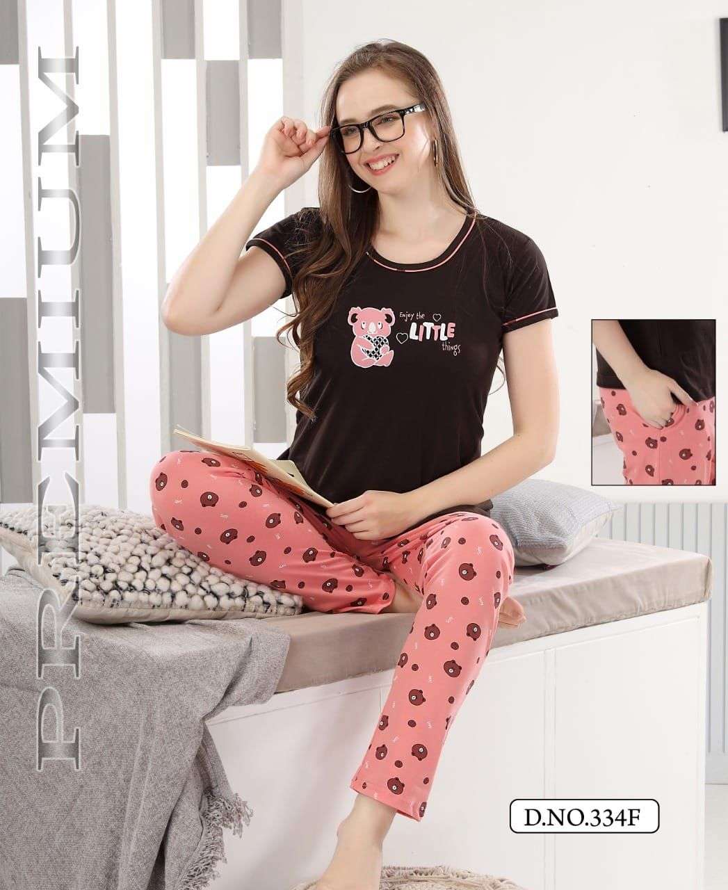 VOL-334 BY FASHION TALK 334-A TO 334-F SERIES BEAUTIFUL STYLISH FANCY COLORFUL CASUAL WEAR & ETHNIC WEAR HOSIERY COTTON NIGHT SUITS AT WHOLESALE PRICE